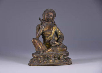 清代中期的清铜鎏金米拉日巴坐像